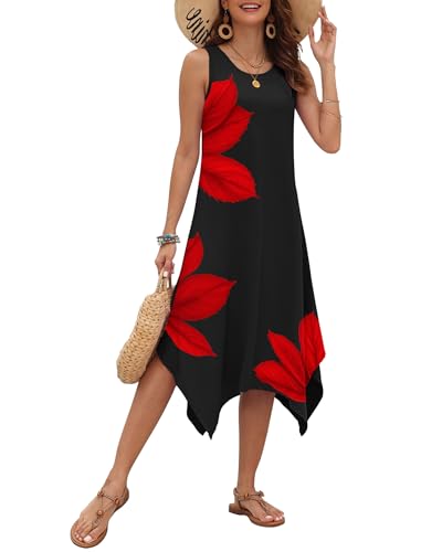 Image of AUSELILY Women's Summer Dresses Casual Sleeveless Midi Dress with Pockets | Crew neck tank dress with asymmetrical hem, ideal for beach, vacation, and daily wear