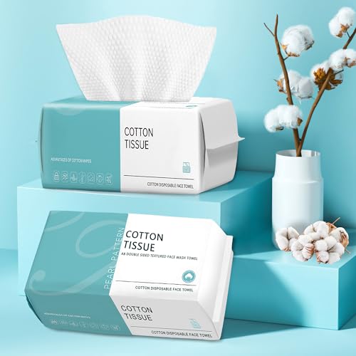 Image of Disposable Face Towel,Cotton Facial Dry Wipe for Sensitive Skin, Facial Tissues for Skin Care, Facial Cleansing, Makeup Wipes, Makeup Remover Towels, Upgraded and Thickened