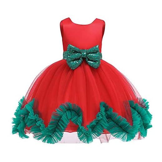 FYMNSI Flicka julklänning barn formell festklänning bröllop brudtärna glänsande paljettrosett prinsessa tutu tyll A-linje klänningar för 2-10 år, Röd, 5-6 År