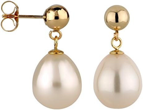 14k Yellow Gold mm Ball Stud Earring with Freshwater Cultured Drop Pearl (10.0-10.5-mm)