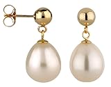 14k Yellow Gold mm Ball Stud Earring with Freshwater Cultured Drop Pearl (10.0-10.5-mm)