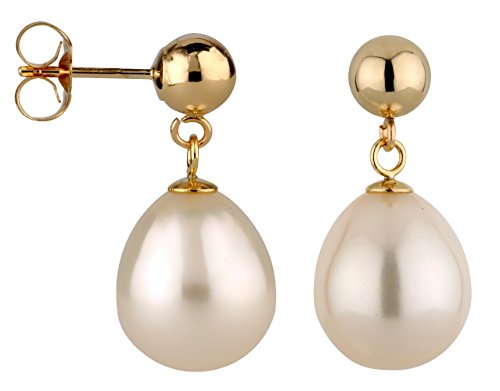 14K Yellow Gold Mm Ball Stud Earring With Freshwater Cultured Drop Pearl (10.0-10.5-Mm) #TOP2