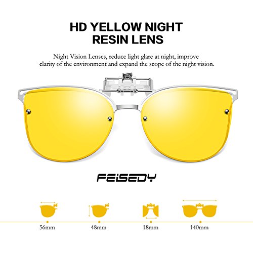 FEISEDY Clip On Polarized Sunglasses Cat Eye Flip for Eyewear Glasses B24363