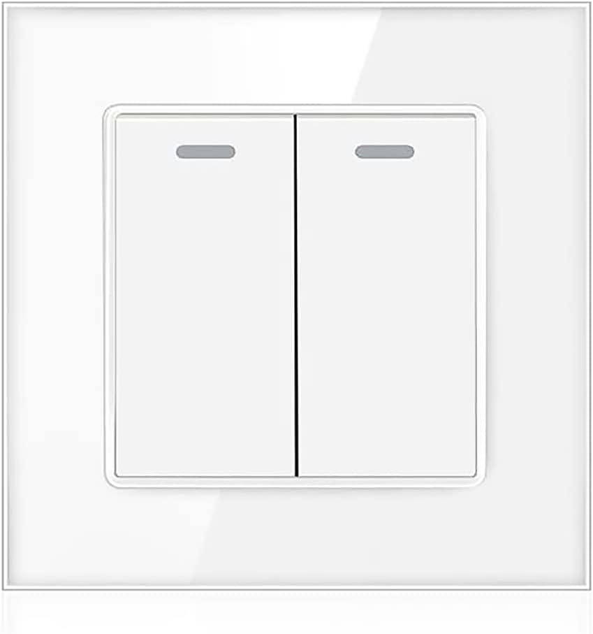1/2 Gang 2 Way White Crystal Glass Panel Light Switch On and Off Rocker Wall Switch Interruptor 16A (2 gang 2 way)