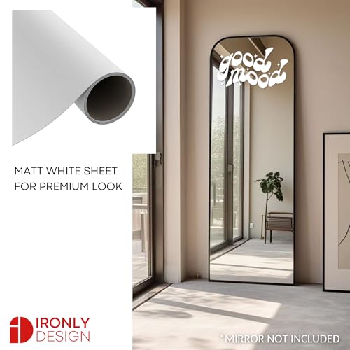 Image of Sticker for Glass & Mirrors| Minimal Vinyl Decal for Bedroom Bathroom & Cafe | Self-Adhesive Waterproof Quote Mirror Sticker | Aesthetic Decals (Good Mood, Medium, Matt White)