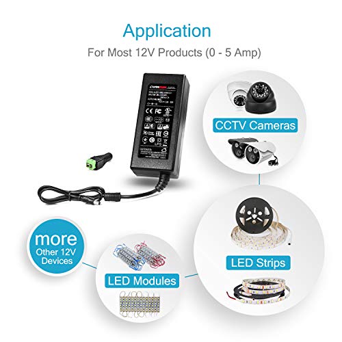 Chanzon 12V 5A 60W Ul Listed Ac Dc Power Supply Adapter 2.1X5.5 2.5X5.5 Plug (Input 110V-220V, Output 12 Volt 5 Amp 60 Watt) Converter Led Driver Lighting Transformer For 12 V 5 A Led Strip Cctv #TOP5