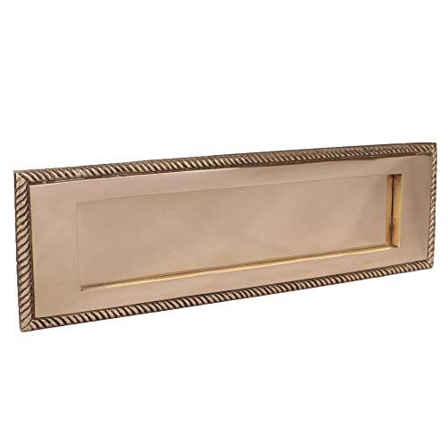 Skandh Brass Yellow Outer Size 10" X 3" Inch Inner Size 7-10/16" X 1-10/16" Georgian Letter Plate Mail Slot For Front Door, Polished Brass Lacquered #TOP2