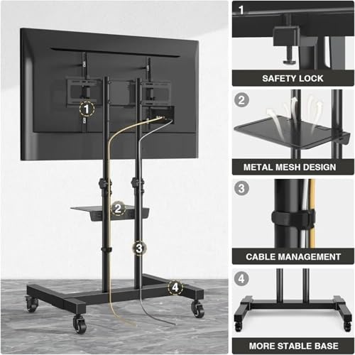 Soporte móvil para TV con ruedas ajustable altura 32-80" blanco miniatura 3