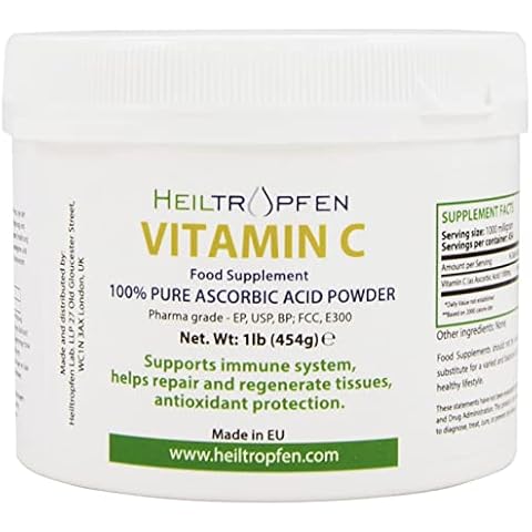 Pure Ascorbic Acid fine crystalline Powder | 1 Pound - 454 g | Vitamin C | Pharma Ingredients (Ph. EUR, USP, BP) | Heiltropfen® Cover