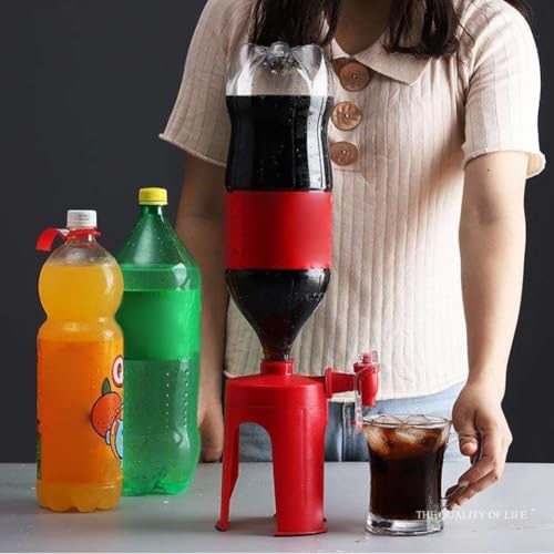 Jonikuper Dispensador de agua del grifo para agua con gas, coque, agua embotellada, dispensador de bebidas de plástico rojo compatible con botellas de tamaño estándar, fiesta en casa, oficina