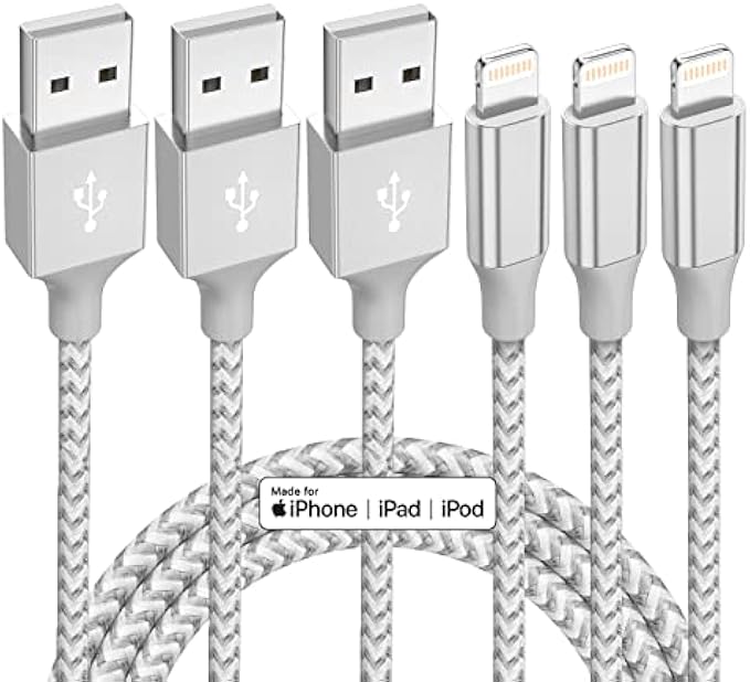 iPhone Charger 3 Pack 10 ft Apple MFi Certified Lightning Nylon Braided Cable Fast Charging Cord Compatible with iPhone 13 12 11 Pro Max XR XS X 8 7 6 Plus SE iPad and More