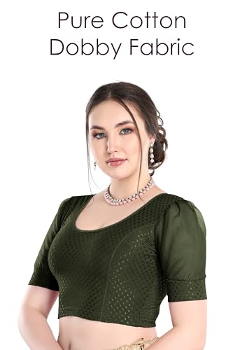 Image of FINESTFIT Stay On Trend Fashion 100% Cotton Readymade Blouses for Women,Round Neckline with Organza Balloon Sleeves.