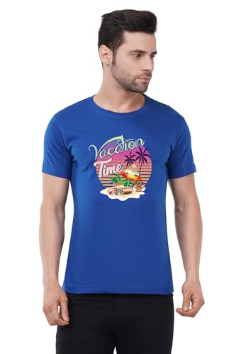 Image of Caseria Men's Cotton Printed T-Shirt -Time Vacation | 100% Cotton | Half Sleeves | Regular Fit | Printed | Round Neck | Graphic T Shirt