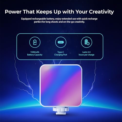 Image of Digitek (LED-D6W RGB) Portable Mini RGB LED Video Light with inbuild Battery & 360 HSI, 3000K-6000K, 8-Level Control, 9 Special FX Modes, Type-C Charging, 2hr Battery, for Photography & Videoshoots