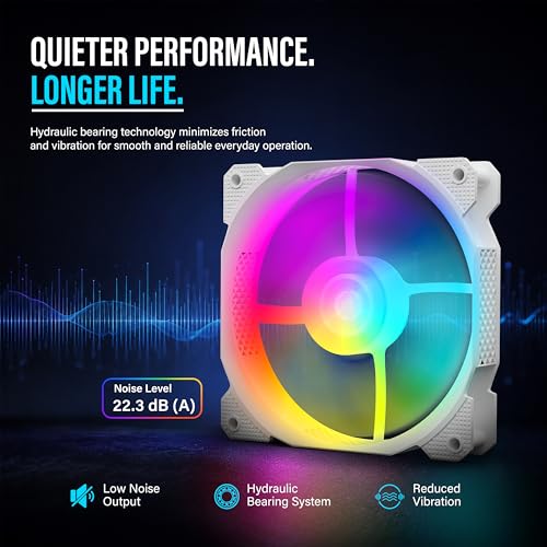 Image of Geonix Luma 120mm FRGB Cabinet Cooling Fan | Hydraulic Bearing | 1100 RPM | Molex + 3 Pin Connector | 9 Blade High Airflow PC Fan | White