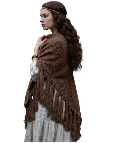 Joukavor Renaissance Knitted Triangle Shawl Wrap with Fringe Versatile Cover up2