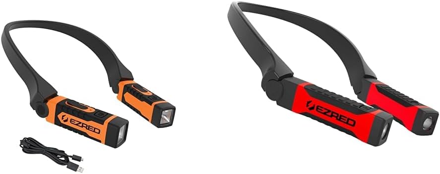 EZRED NK15-OR & NK10 Anywear Rechargeable & Hands-Free Neck Light, Orange & Red & Black