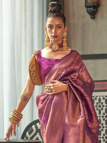 Image of SWORNOF Women's kanjivaram banarasi silk saree for Patola festival Wedding silk with rich pallu Design sarees for women with blouse piece