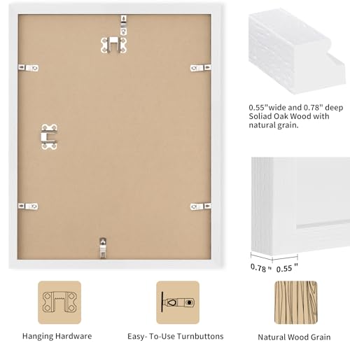 puthiac 16x20 White Picture Frames for Wall - Minimalist 16x20 Oak Wood Frames, 16"x20" Picture Frame Wood, Natural Solid Wooden Picture Frames for Wall Art Photo and Prints (1 Pack, White)