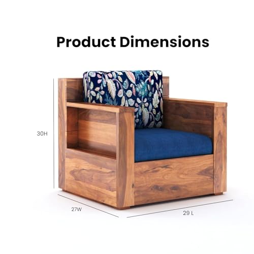 Image of Sheesham Wood 1 Seater Sofa Set with Cushion for Living Room Home Hall Wooden Sofa for Hotel Office (Honey Finish)