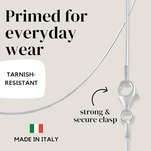 KISPER Silver 8 Sided Snake Chain Necklace –Thin, Dainty, 925 Sterling Silver Jewelry for Women & Men with Lobster Clasp – Made in Italy4