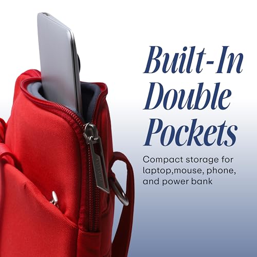 Image of Protecta Grace Office Laptop Messenger Bag for Men and Women Canvas Look Laptop Briefcase Water Repellent Padded Laptop Messenger Sleeve Bag 15.6 Inch Ideal for Office & Work in Color Red