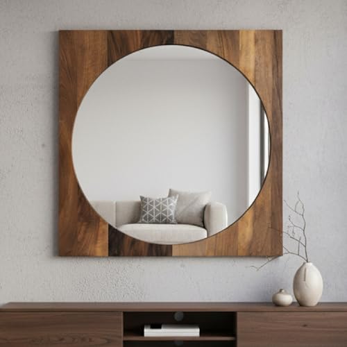 Walnut Wood Round Mirror - 24 Bathroom & Hallway Décor