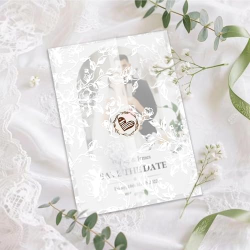 60Pack Vellum Jackets for 5x7 Invitations, Translucent Wedding Invitation Accessories with 60Pcs Heart Envelope Stickers, Pre-Folded Vellum Paper Wraps for Wedding Invitations, Baby Shower, Birthday by Vintrex - Image 2