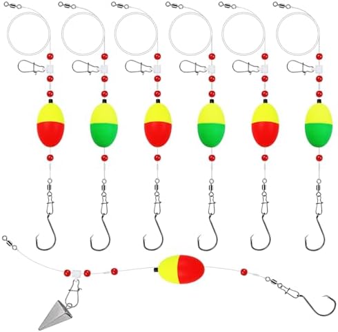 Fish Finder Rig with Float Surf Fishing Rigs 33LB Surf Fishing Tackle for Shark Bluefish Stripers 6PCS 6/0 8/0 (6/0 Circle Hook-6pcs)