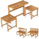 COSTWAY Banco de Exterior Convertible, Estante de Plantas de 2 Niveles para Patio Terraza Jardín