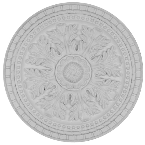 Image of 13 Inches PU Ceiling Medallions 2Pcs, White, for Ceiling Hole Covering | Whole Plate Type, Paintable, European Vintage Style Carving, Made of Synthetic Foam