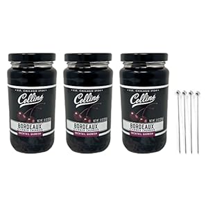 Collins Bordeaux Stemmed Cherries (3 Pack, 10oz Each) bundled with complimentary 4-count Stainless Steel Cocktail Picks – Premium, Dark Cherry Garnish For Cocktails, Bourbon Cherries For Old Fashioned, cherries for manhattan cocktail – Multipack – Bulk
