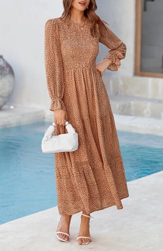 Image of BTFBM Women Casual Long Sleeve Crew Neck Fall Dress Bohemian Relaxed Fit Floral Flowy Maxi Dresses Tiered Cocktail Dress