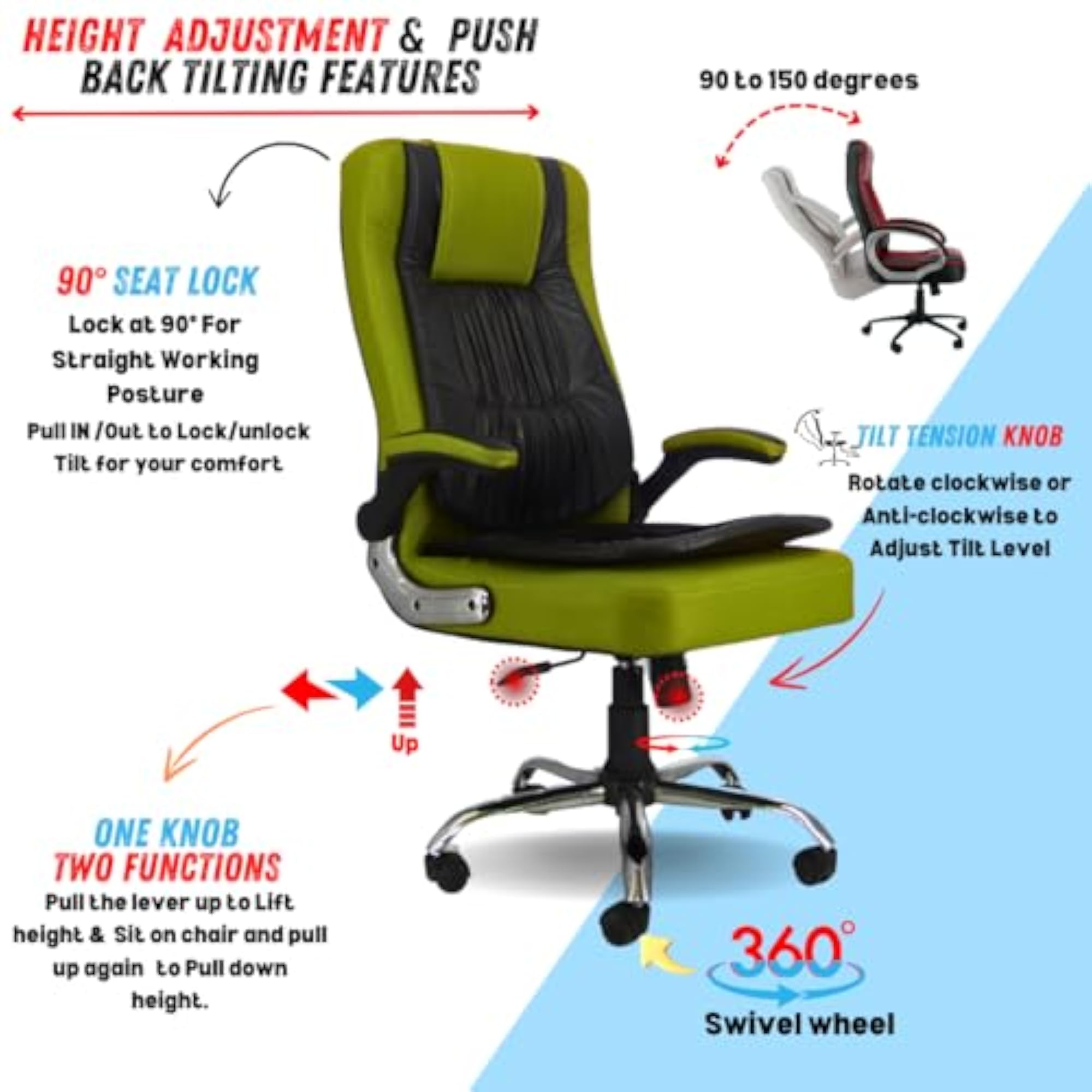 High Back Double Cushion Boss Office Revolving Chair, Adjustable