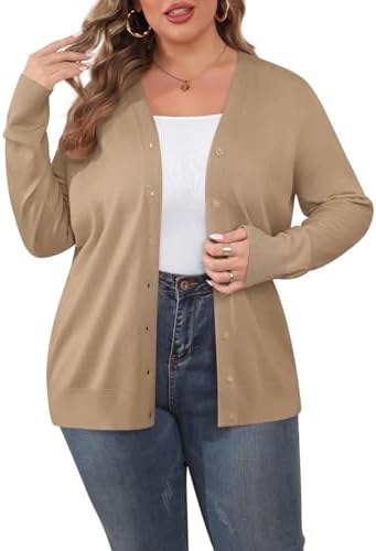 TIANZHU Plus Size Cardigan for Women Button Open Front Long Sleeve V Neck Comfy Lightweight Sweaters XL-4XL