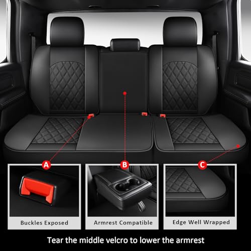 Image of MIROZO Dodge Ram Seat Covers Full Set Fit for 2009-2026 Ram 1500 /2500 /3500 | Ram Seat Covers Black,Waterproof Truck Seat Covers ,ram 1500 2500 3500 Seat Covers, Heavy Duty with Split Flat Bench 40 /60