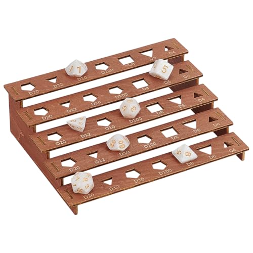 BENECREAT 5-Tier Wooden Dice Holder, 7.4x5.9x2.2inch Display Rack, Coconut Brown Storage Shelf Holds 35Pcs Dice Display Stand for Tabletop Gamers & Dice Collectors