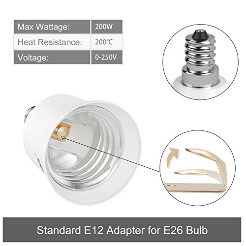Dicuno E12 To E26 Adapter, Candelabra E12 Socket To Medium (Standard) E26 Socket Converter, Led Light Bulb Converter, Max Wattage 200W, 200℃ Heat Resistant (10-Pack) #TOP2