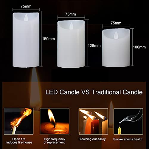 LED Candles - Flickering 4" 5" 6" Real Wax With Remote Control Timer - Flameless Christmas and Ramadan Decorations Pack of 3 (Ivory)