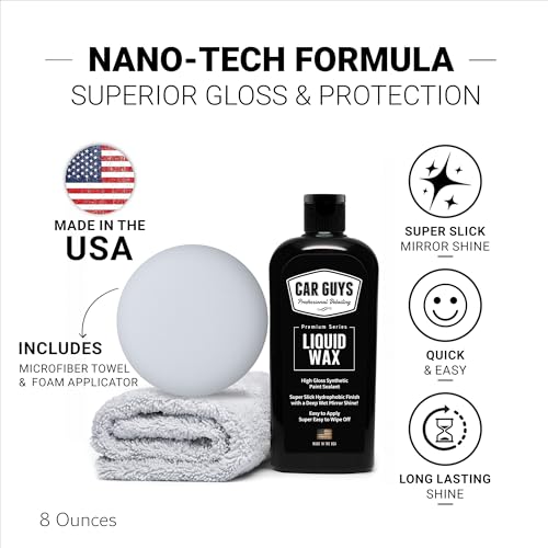 Image of CAR GUYS Liquid Wax | Advanced Car Wax | Superior Protection with a Carnauba Shine | For all Paint Colors and Excellent Black | 8 Oz Kit