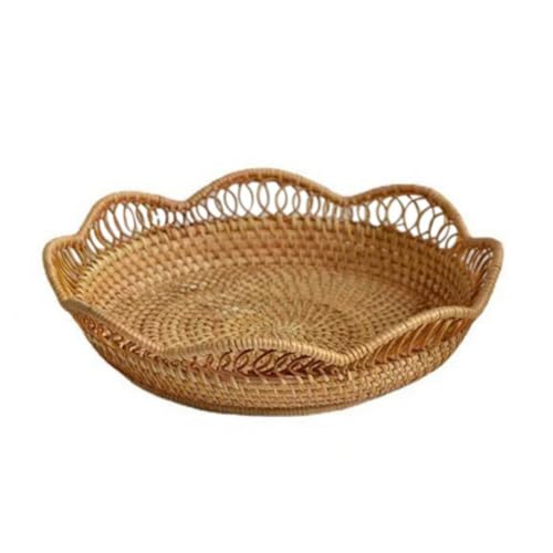 Wicker Woven Basket, Handmade Rattan Food Storage Bowl, Gift Hampers Retail Display Desktop Tray Basket For Snacks, Bread, Vegetables, Fruit, Bread (M 11in)