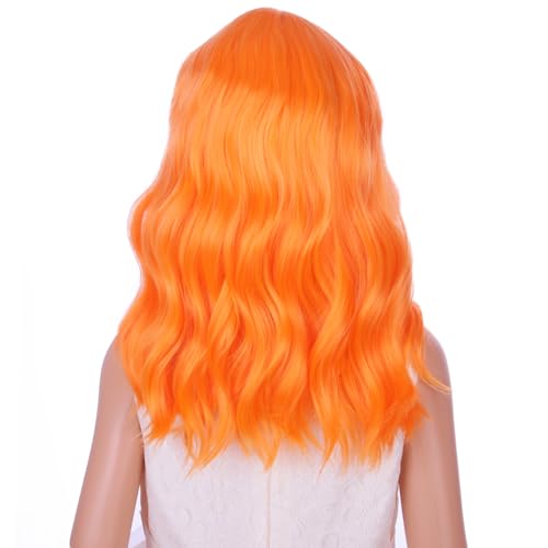 Image of PATTNIUM Kids Bright Orange Wig with Bangs Girls Short Curly Wavy Orange Bob Wigs Synthetic Wigs for Children Cosplay Costume Party
