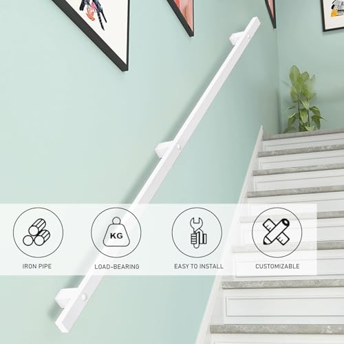 Rampe d'escalier murale blanche en fer forgé véritable pour intérieur moderne - 5