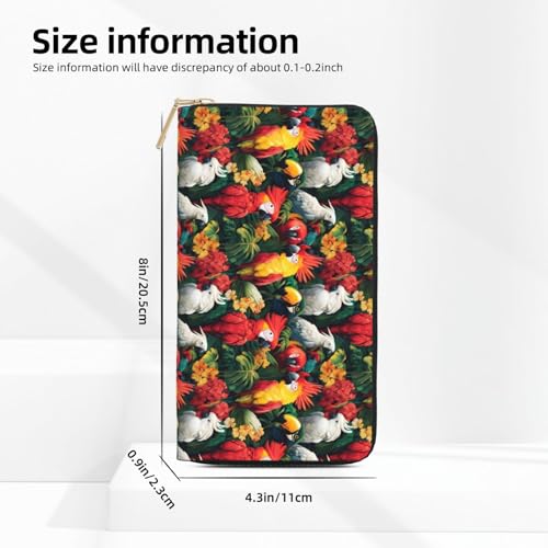 Tropical Plant Red Parrot Print Wallet Women, Leather Bifold Multi Card Wallet, Long Purse Women's Wallets2