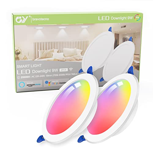 GY Downlight LED Techo Empotrable Inteligente WIFI, 9W(75W) 760LM RGB y Blanco Regulable 2700K 6500K Focos Led Interior Techo IP44, Compatible con Smart Life, Alexa y Google(2 Unidad)