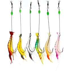 Mejor Cebo Para Pescar En Playa Camarón Biónico Luminoso Señuelo de Pesca Artificial, Pesca con Anzuelos Afilados para Cañas de Cebo, de Roca, de Mar, de Mano, Pesca Mesa (6 Pc)
