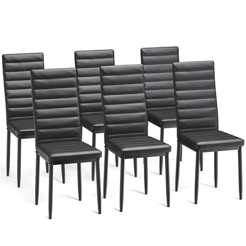 Bealife Sillas De Comedor Modernas, Juego De 6 Tapizadas En Piel Sintética Con Respaldo Alto Y Asiento Acolchado, Para Cocina Y Comedor Negro, Juego De 6