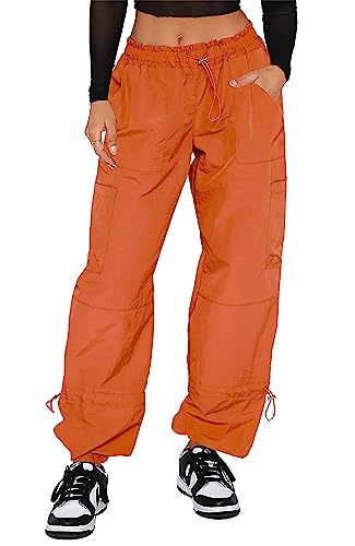 DISCIPBUSH Cargo Pants Women Baggy - Parachute Pants for Women Rave Y2K Festival Outfits Hiking Camping Essentials Orange L
