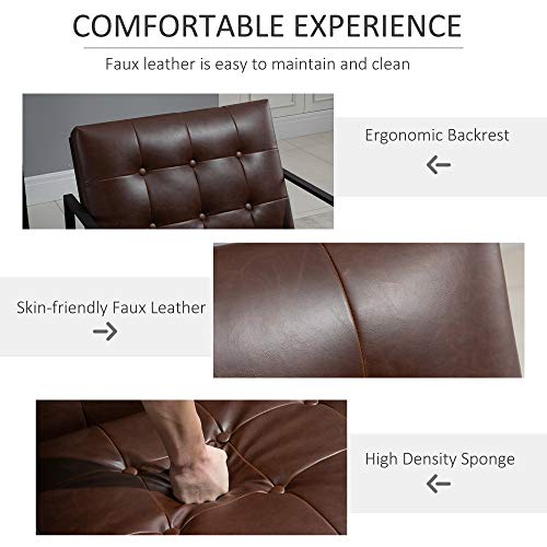 Homcom Mid-Century Modern Accent Chair Faux Leather Sofa Button Tufted Armchair With Metal Frame, Brown #TOP6