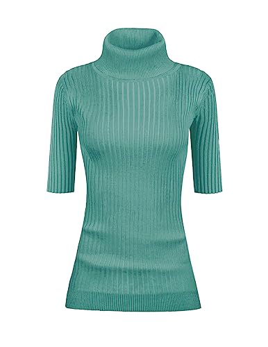 Image of v28 Women Turtleneck 1 /2 Half Sleeve Highly Stretchy Ribbed Knit Fitted Sweater